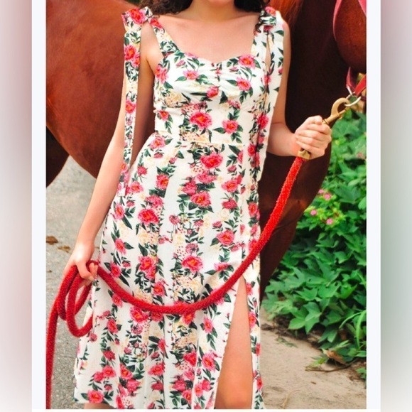 Zaful Tie Shoulder Floral Print High Slit Dress Small - Picture 1 of 6